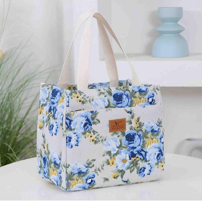 OIMEI Insulated Lunch Bag for Women Men, Reusable Waterproof Cooler Tote with Zipper, Lightweight Lunch Box for Work, Office, Picnic, Travel, Daily Use – Blue Floral
