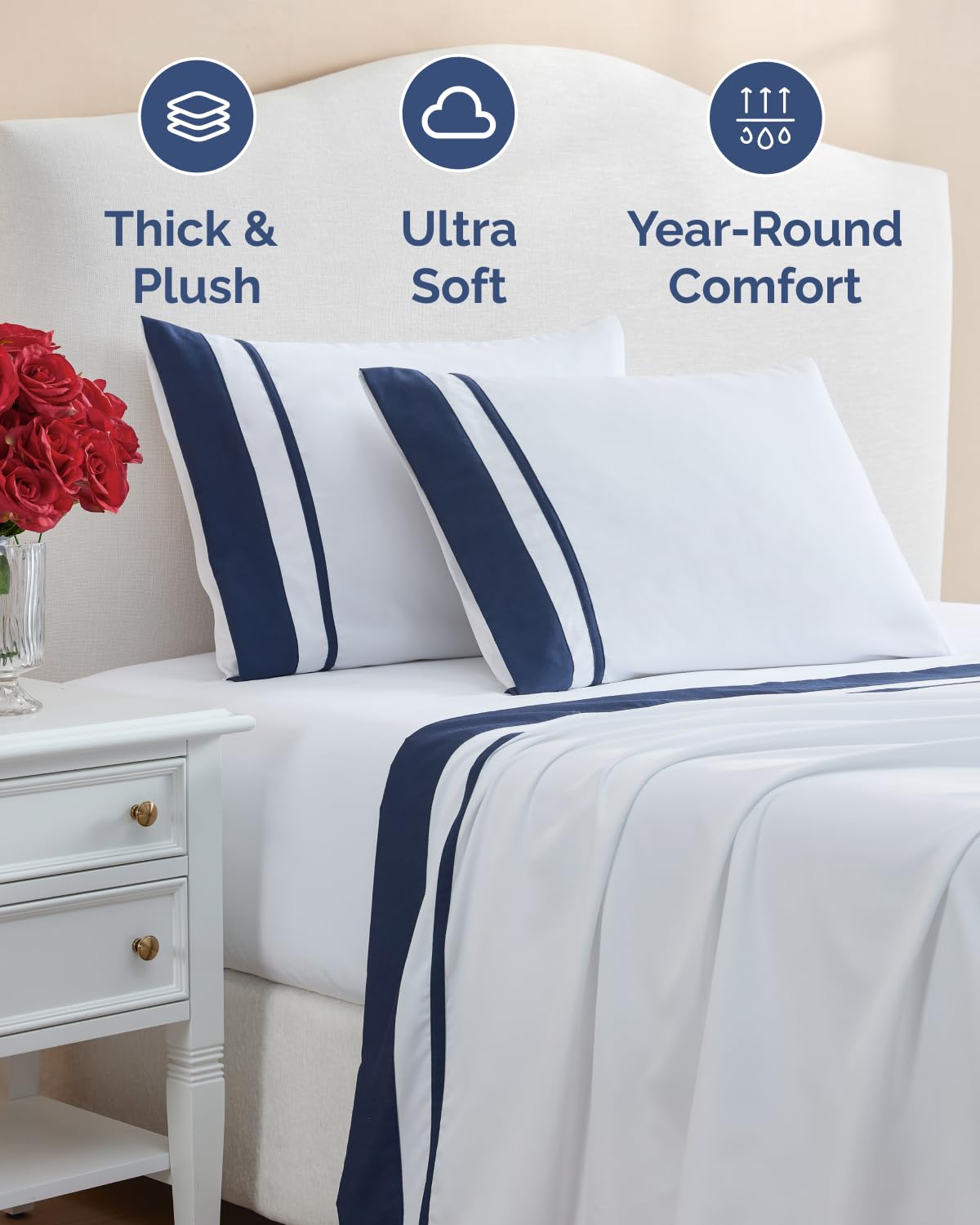 Extra Thick Heavyweight Queen Size 4 Piece Sheet Set - High End Super Luxury Queen Bed Set - Ultra-Soft, Breathable & Wrinkle Free - Premium Heavyweight Hotel Quality Sheets with Deep Pockets - Navy