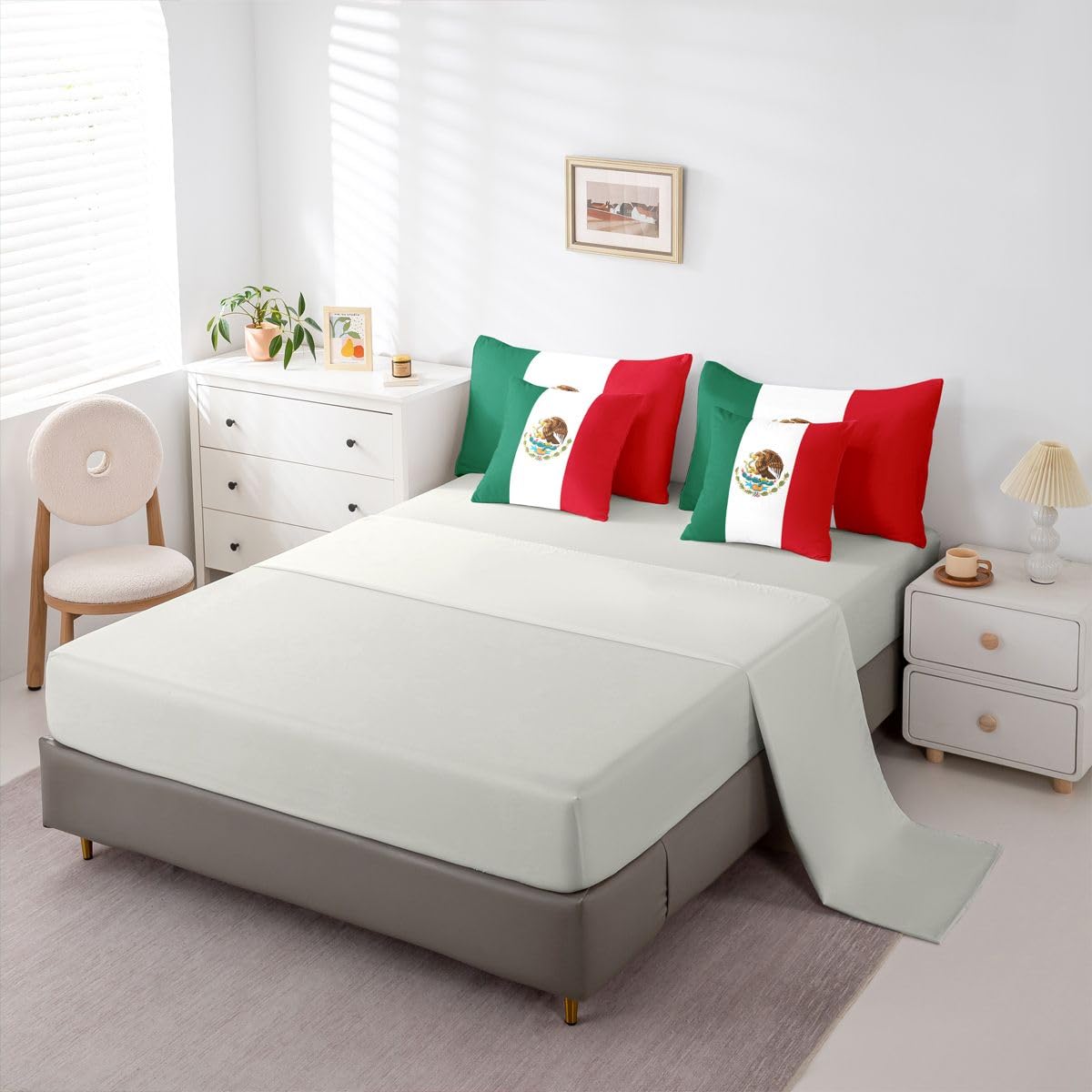Feelyou Mexican Flag Comforter Set with Sheets 7 Piece Queen Size Mexico Bed in a Bag Kids Boys Girls World Countries Bedding Set Bedroom Decor Breathable Soft Lightweight Microfiber