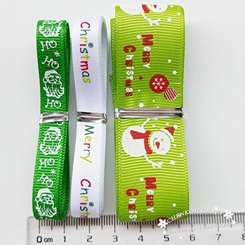 Chenkou Craft 24Yards Mix Lots Merry Christmas Polyester Grosgrain Ribbon Snowflake Claus Beer