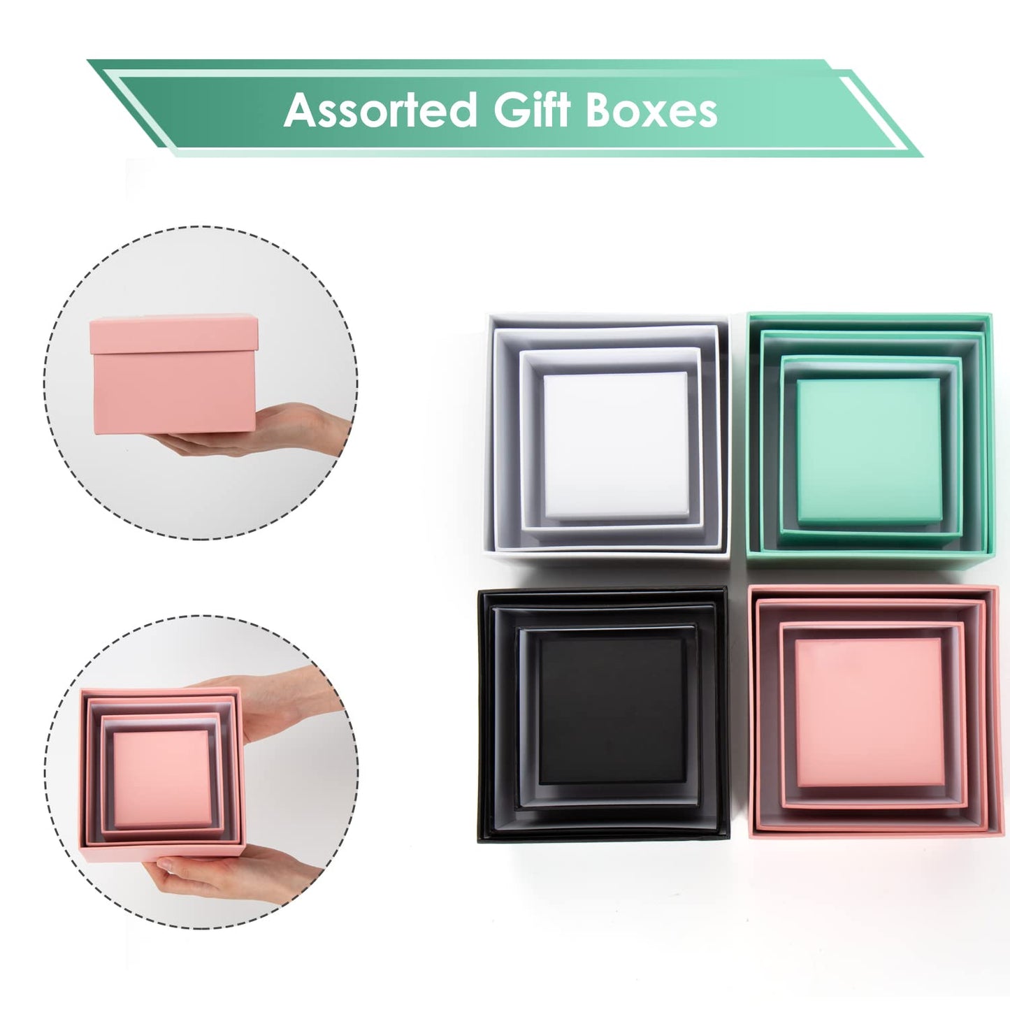 Oairse White Gift Boxes with Lids Nesting Gift Boexs for Presents Set of 4 Small White Gift Boxes for Flower Arrangements Paper Mache Boxes for Bridesmaid, Proposal, Wedding, Birthday, Party Favor