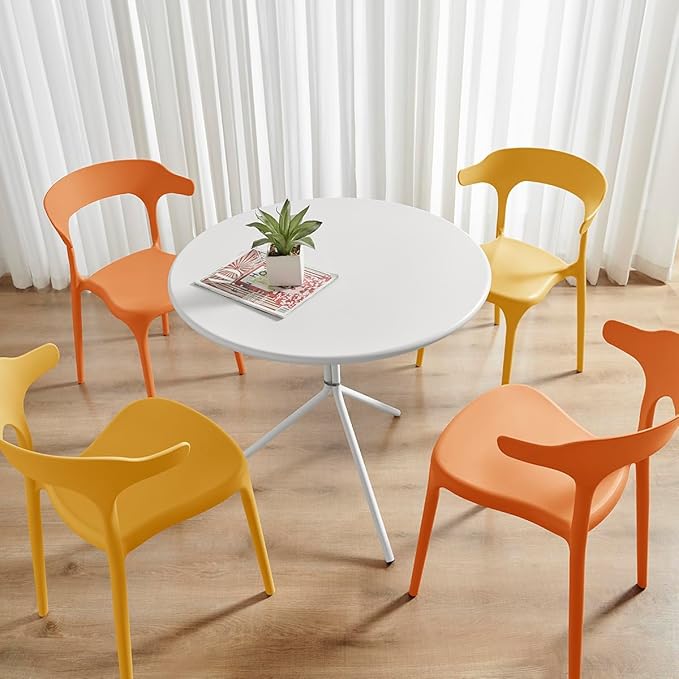 Modern Stackable Dining Chair Set, No Assembly, Plastic Chair, Patio Chair, Suitable for Indoor and Outdoor Cafes and Restaurants, Set of 4 (Orange)