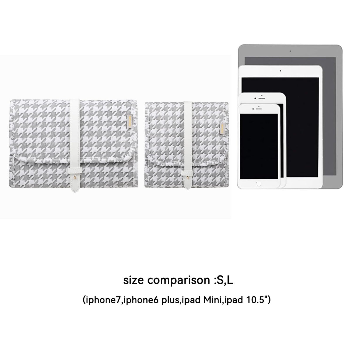 Voova Travel Jewelry Holder Organizer Case, Large Jewelry Storage Bag for Women Girls, Foldable Traveling Jewellery Pouch Roll for Necklaces Rings Earrings Bracelets, Grey+White