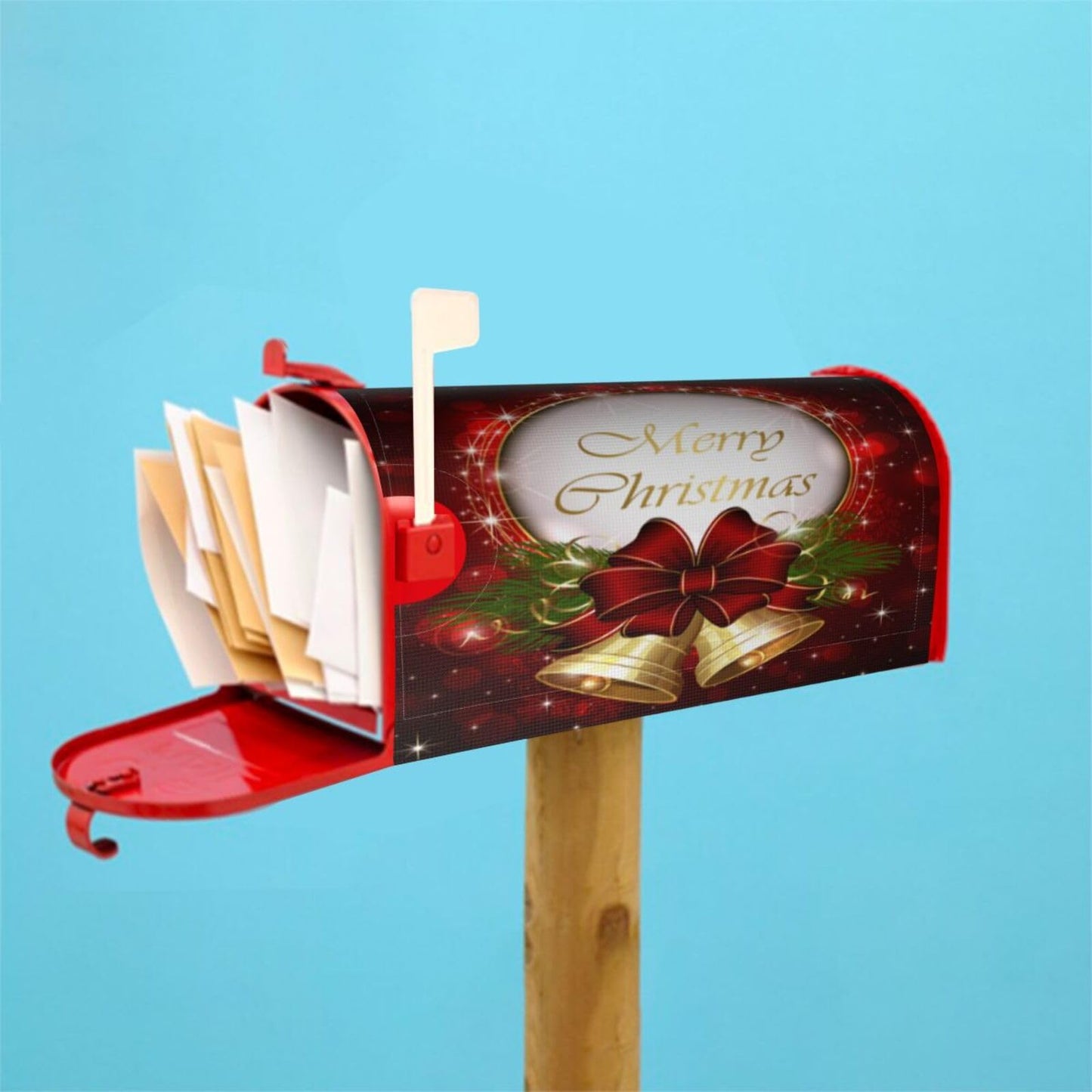 Christmas Mailbox Covers Merry Christmas Bell Snowflake Magnetic Letter Post Box Cover Standard Size 25.5 x 21 Inch Garden Yard Home Decorative