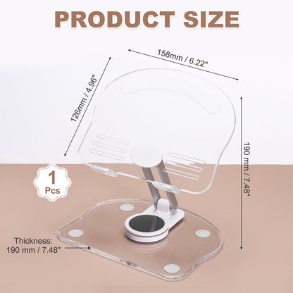 PATIKIL Acrylic Tablet Stand, Acrylic Tablet Holder Adjustable Foldable Portable Clear Cute with 360 Degree Rotating Base for Desk Home Office Women Gifts, White