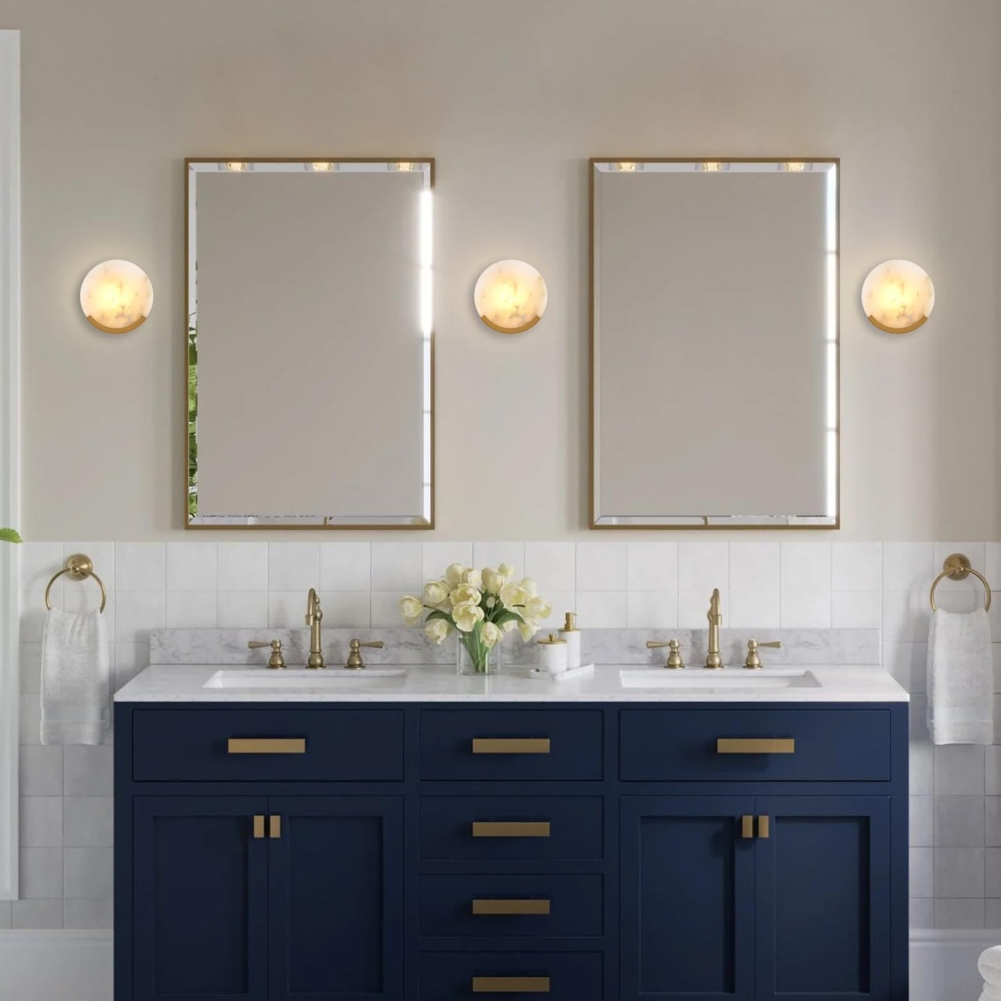 VANZARLA Gold Modern Wall Sconces for Bathroom, 1-Light Alabaster Sconce Wall Light Fixture for Bedroom, Unique Sconce Lighting for Living Room, 1 Pack