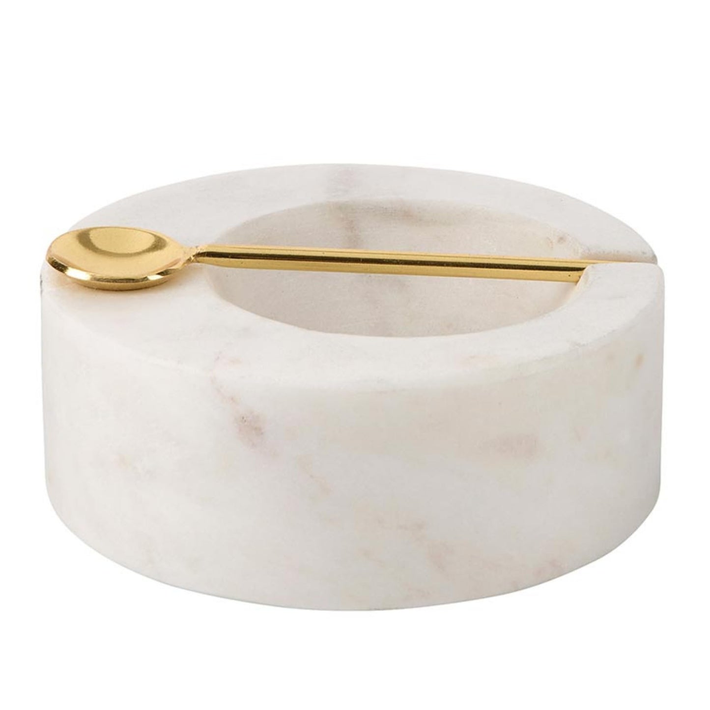 47th & Main Marble Pinch Pot with Gold Spoon for Spices Small Serving Bowl for Dips, Sauces, Condiments, 4" Diameter x 1.5" Tall, White