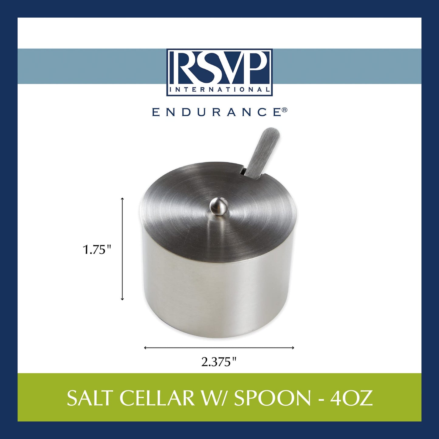 RSVP International Endurance Kitchen Collection Salt Cellar Set with Spoon, 4-Ounce, Brushed Stainless Steel