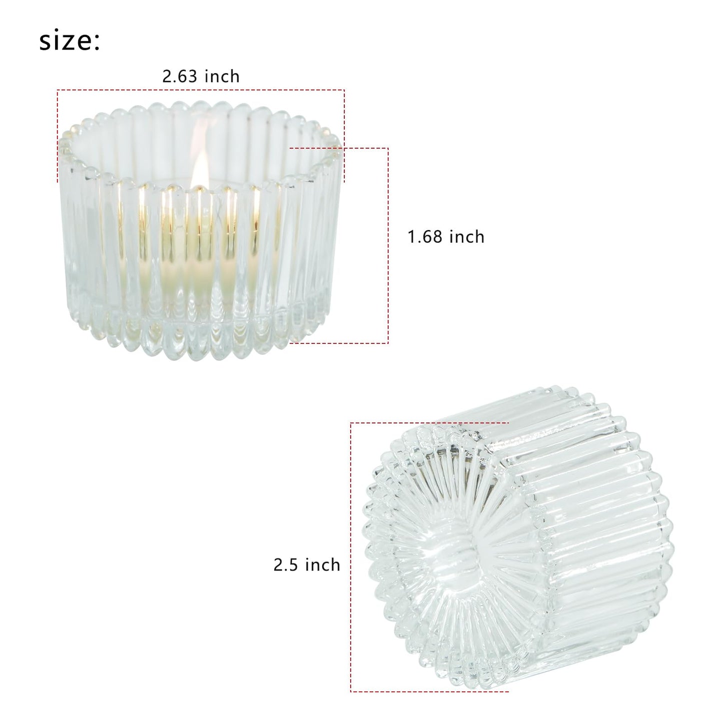 Jollyhilan 6 Pack Glass Candle Holder,Round Glass Candle Tray Ribbed Tealight Holders for Votives, Floating Candles Table Centerpieces Wedding Home Decor,Clear