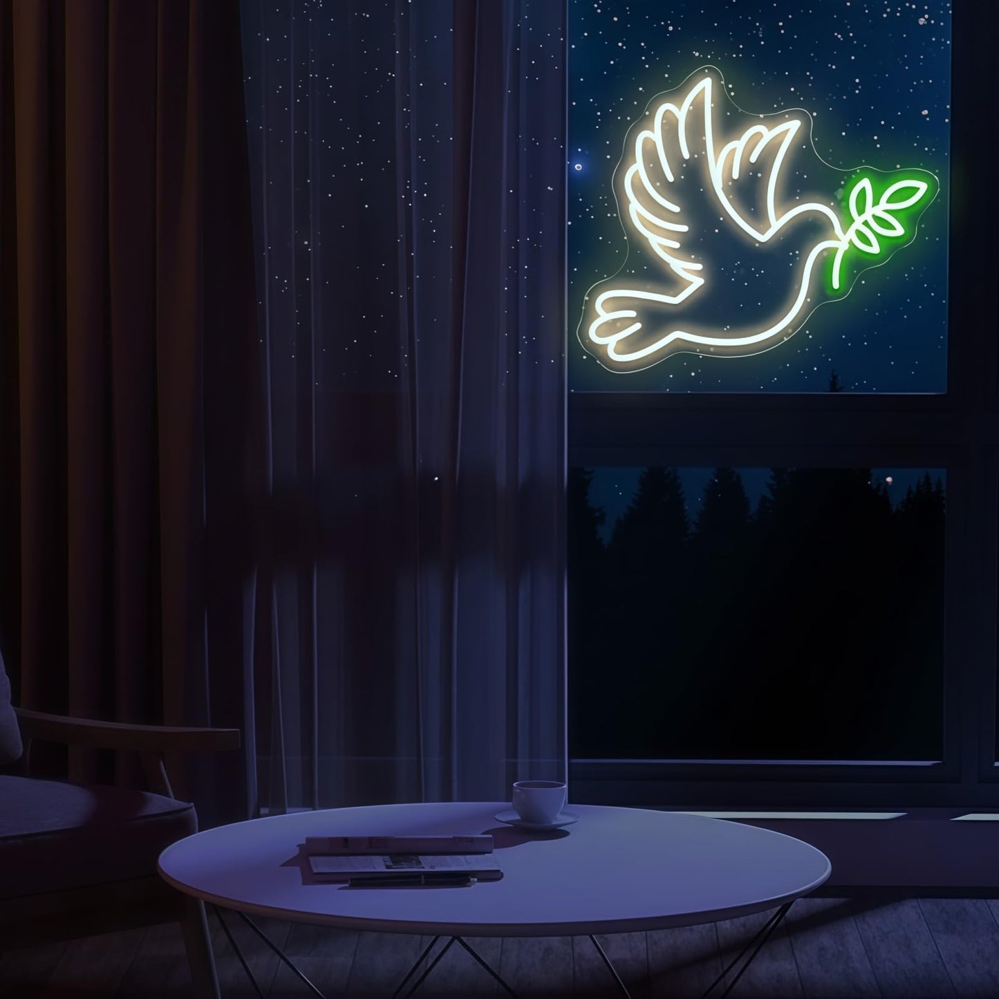 Dove of Peace Neon Sign, 15.7″ × 13.4″ Warm White Flying Pigeon with Olive Branch LED Light for Bedroom, Living Room, Meditation Space, Spiritual Decor, Personal Cave, Peace Dove Decor