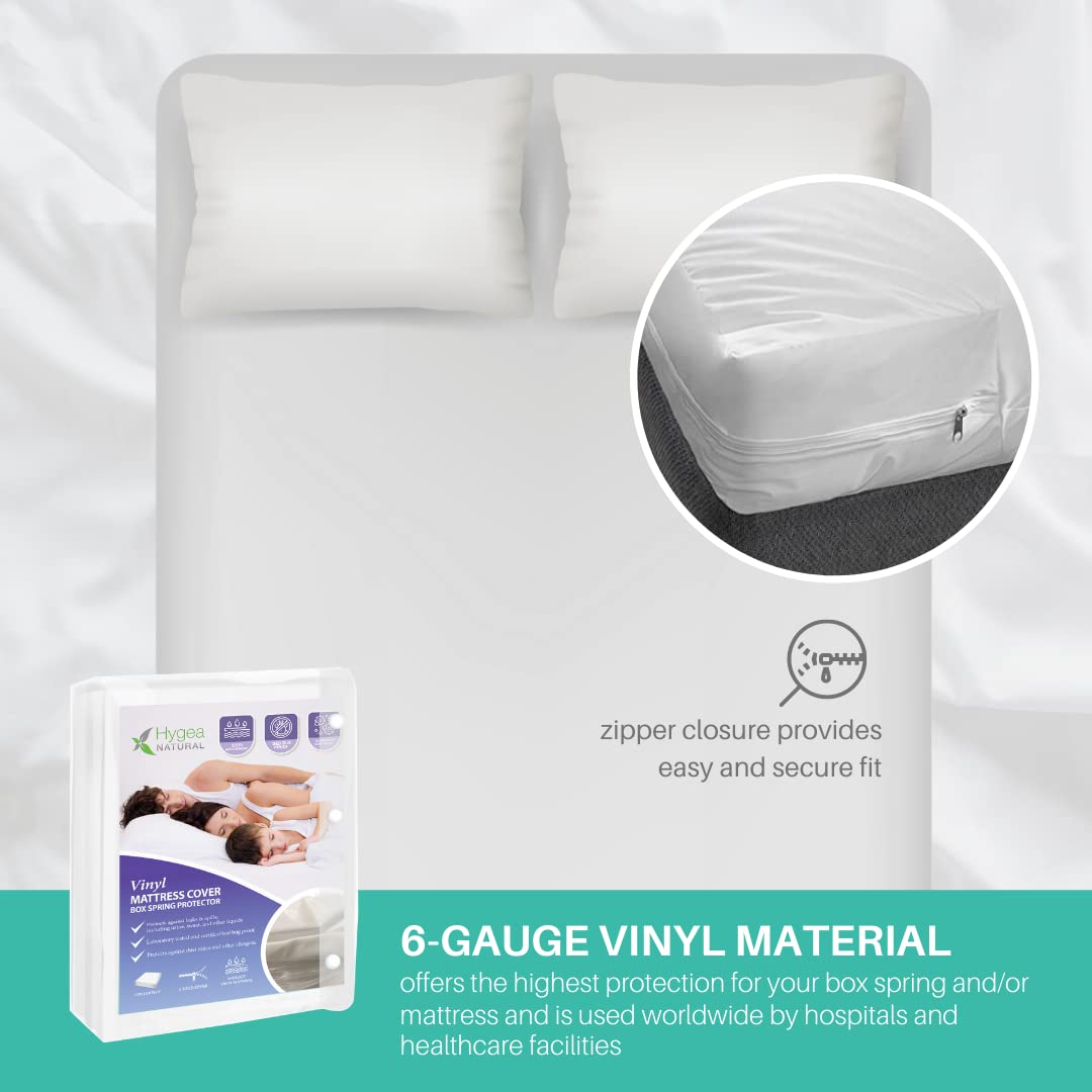 Hygea Natural Twin Size Tear-Free Heavy Duty Vinyl Box Spring and Mattress Cover - Waterproof, Anti-Bed Bug and Allergen-proof, Zippered Encasement - 39” x 75” x 9” Deep - Durable Protection