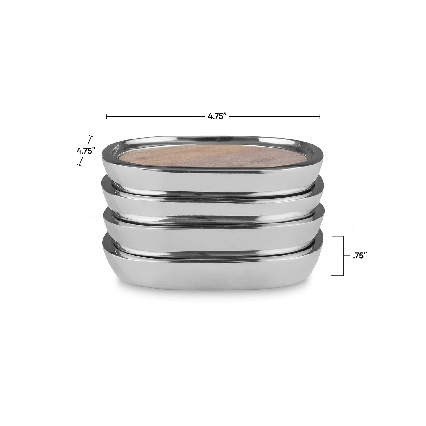 nambe Sandstone Coaster 4-Piece Set | Stone Drinks Coasters for Tabletop Protection | Made of Sandstone and Nambe Alloy | Naturally Absorbent for Coffee Table or Bar Décor | 4.75 Inches.