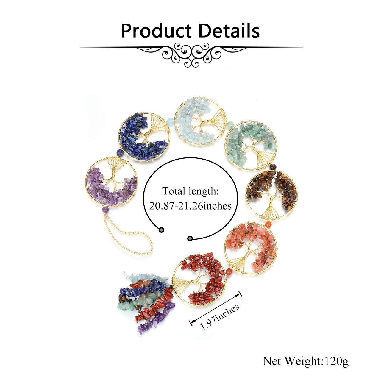 Jovivi Tree of Life Chakra Stones Healing Crystals Hanging Ornament 7 Chakra Wall Ornament Meditation Window Hanging Ornament for Home Feng Shui Decor