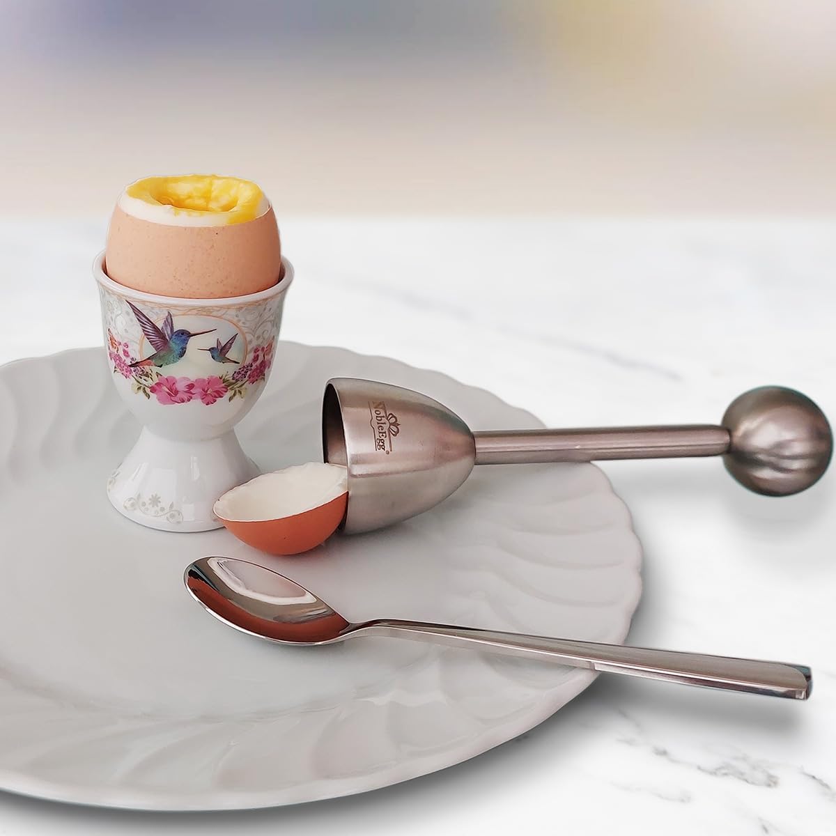 NobleEgg Egg Spoons for Soft Boiled Eggs, Coffee, Desserts | 18/8 Stainless Steel | 5.5 inches | Set of 6