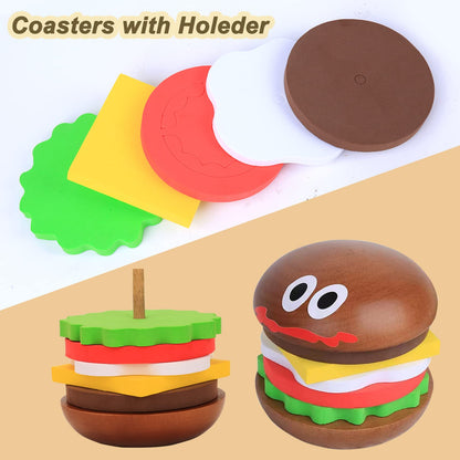 Fun Coasters Set for Drinks,Novelty Burger Coasters for Coffee Table,DIY Wooden Coasters for Drinks,,Cup Mat Wood Cup Lips,Gift for Housewarming,Birthday,Table Decor
