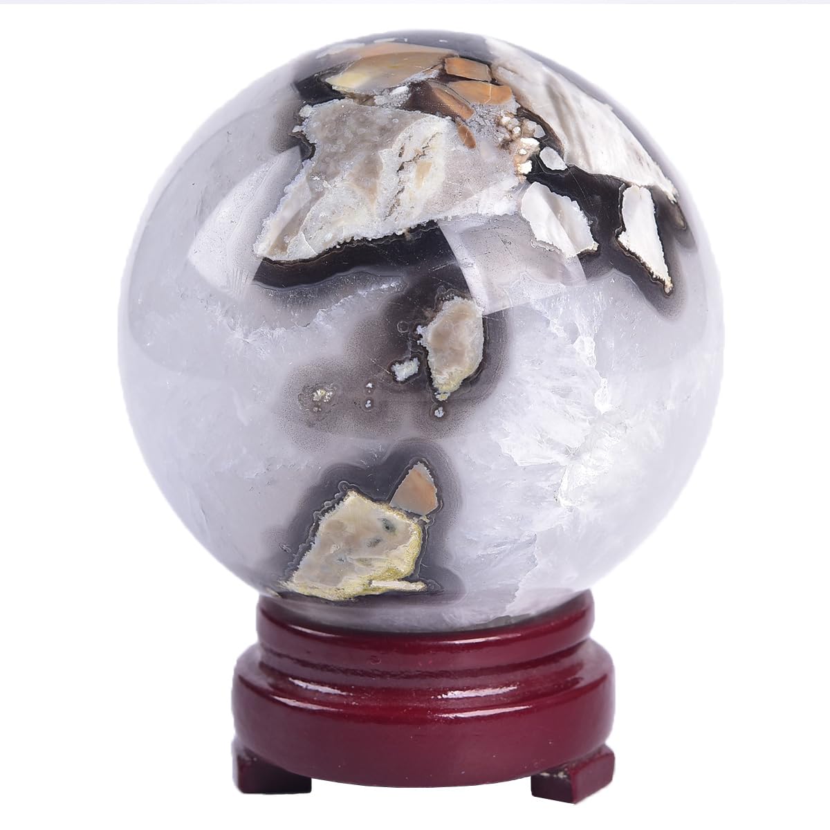 JIC Gem 2.7-3.1 inch(70-80mm) Large Volcanic Agate Crystal Sphere Quartz Crystal Ball with Stand Healing Ornament Witchcraft Meditation Decor