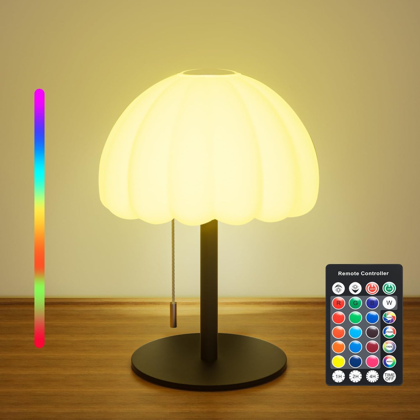 BYSYGLOBE Touch Bedside Table lamp, RGB Mode Dimmable Small Lamp for Bedroom, Pull Chain Table Lamps with 4 Light Modes, Multi-Color Nightstand Lamp for for Living Room Home Gifts
