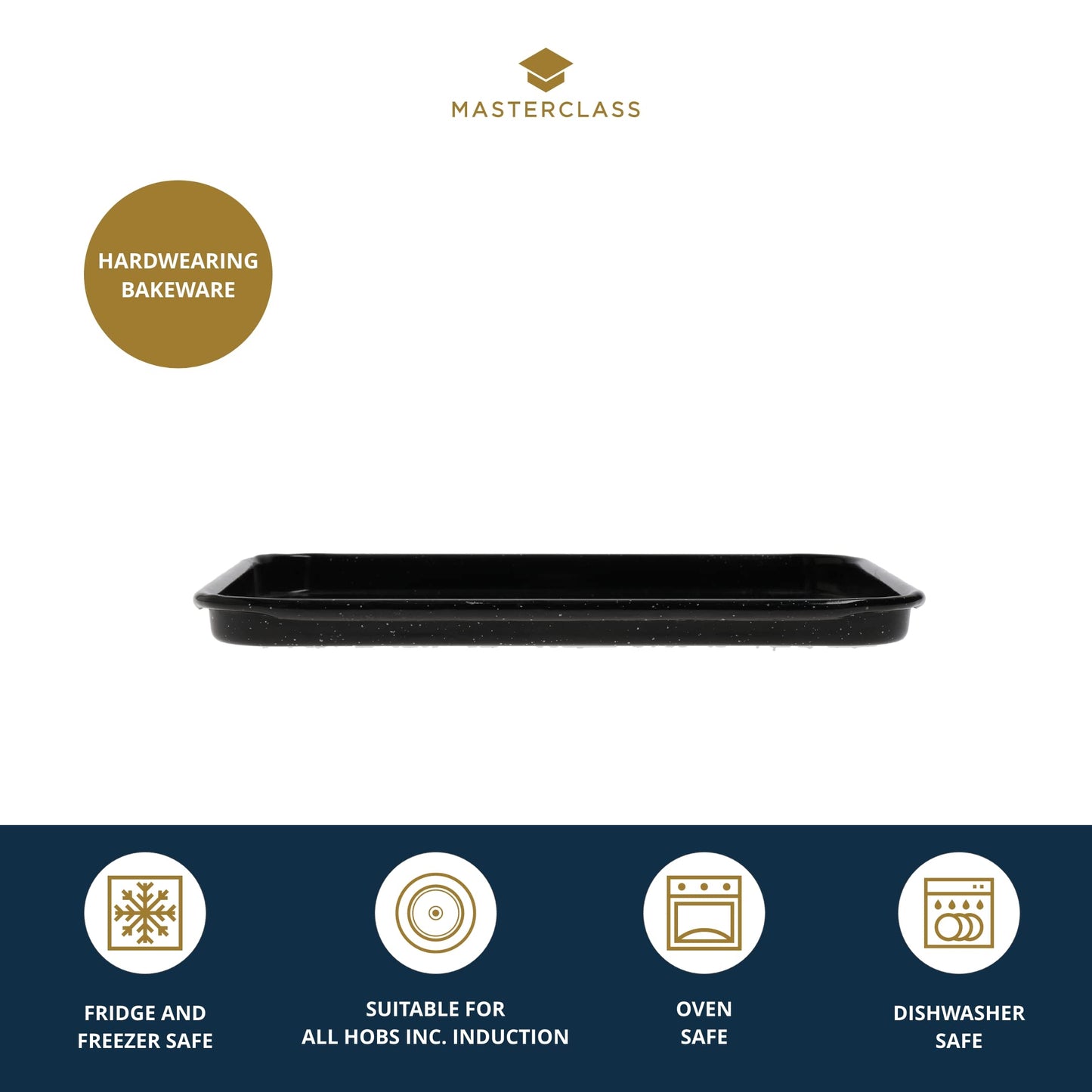 MasterClass Small Baking Tray, Scratch Resistant Vitreous Enamel and Induction Safe, 1 mm Thick Steel, 24 x 18 cm, Black