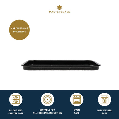 MasterClass Small Baking Tray, Scratch Resistant Vitreous Enamel and Induction Safe, 1 mm Thick Steel, 24 x 18 cm, Black