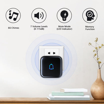 Classroom Doorbell Wireless Doorbell IP66 Waterproof 1000Ft 66 Chimes Mute Mode 115dB 7-Level Vol Loud Electric Door Bells for Home Office Classroom Kids Room Teachers & Hearing-Impaired