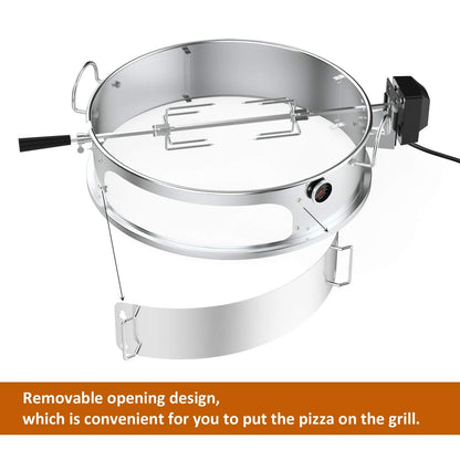 Onlyfire Stainless Steel Pizza Ring Kit with Rotisserie,pizza stone and shovel, Multifunctional BBQ Kit, for Roasting Chicken and Cooking Pizza, fits Most 57CM Charcoal Kettle Grills