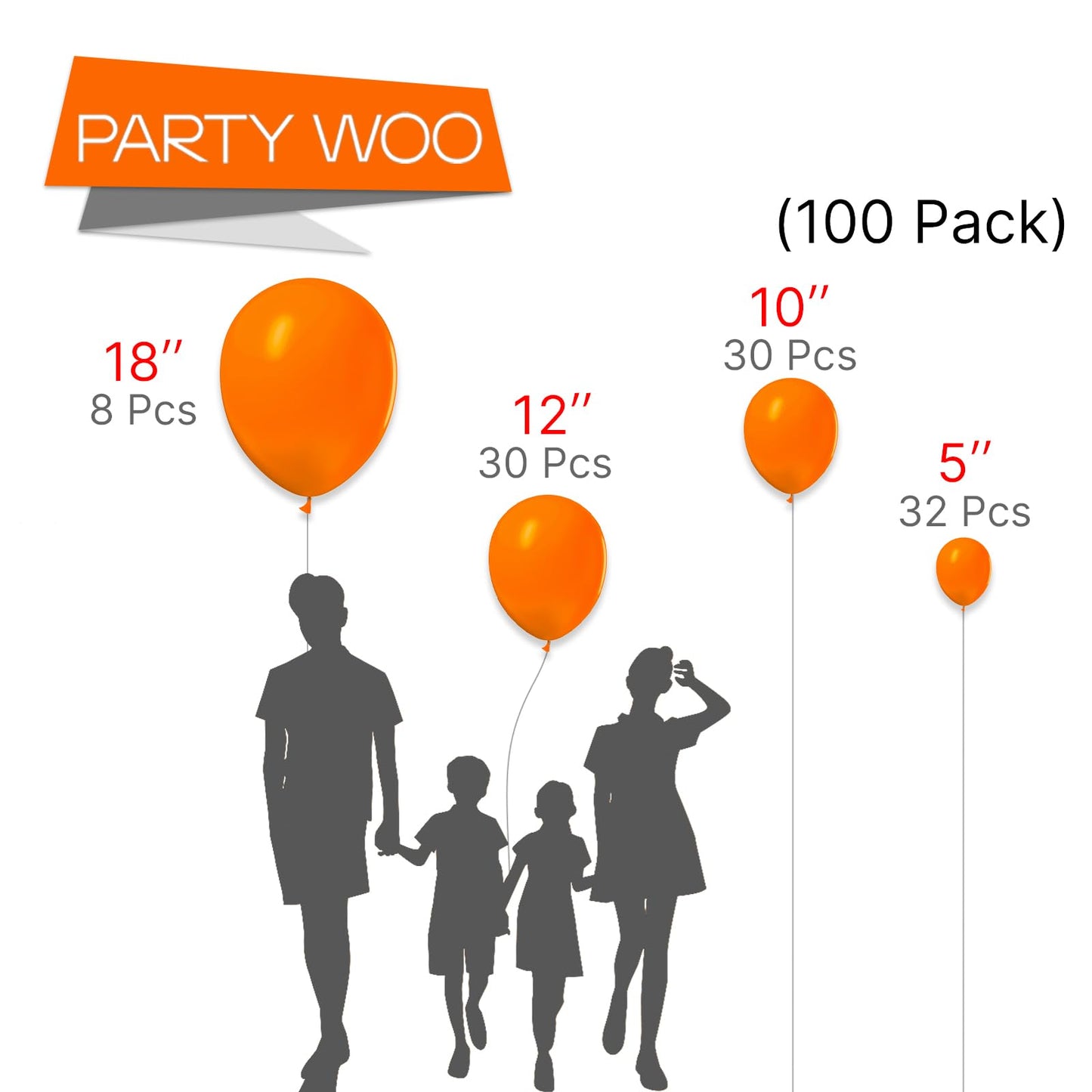 PartyWoo Balloons - 100pcs Pumpkin Balloons (12, 10, 5 Inch) Orange & Yellow, Different Sizes, Birthday, Thanksgiving & Halloween Decoration Kit
