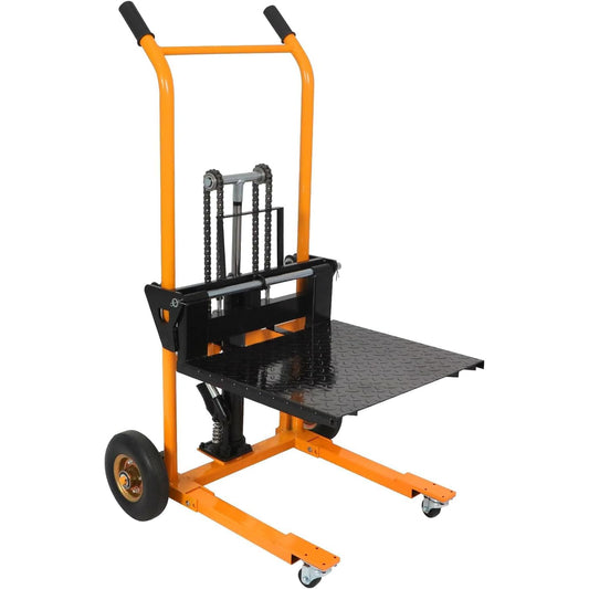 APOLLOLIFT Material Lift, 440 lbs Capacity 35.8" Lifting Height, Manual Hydraulic Stacker Pallet Jack Truck Dolly with Swivel Casters and Lift Plate (Yellow)