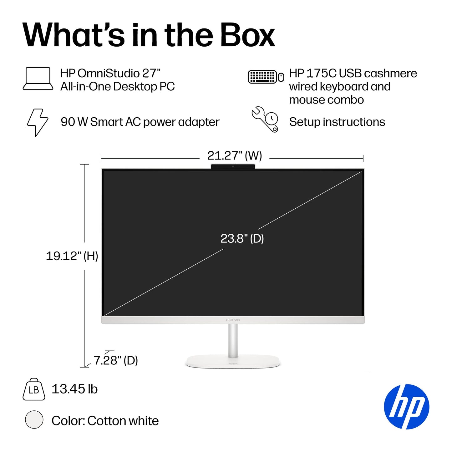 HP OmniStudio 27 inch All-in-One Desktop PC, FHD Display, AMD Ryzen 5 220, 16 GB RAM, 512 GB SSD, AMD Radeon 740M Graphics, Windows 11 Home, Cotton White, 27-cv0002 (2026)