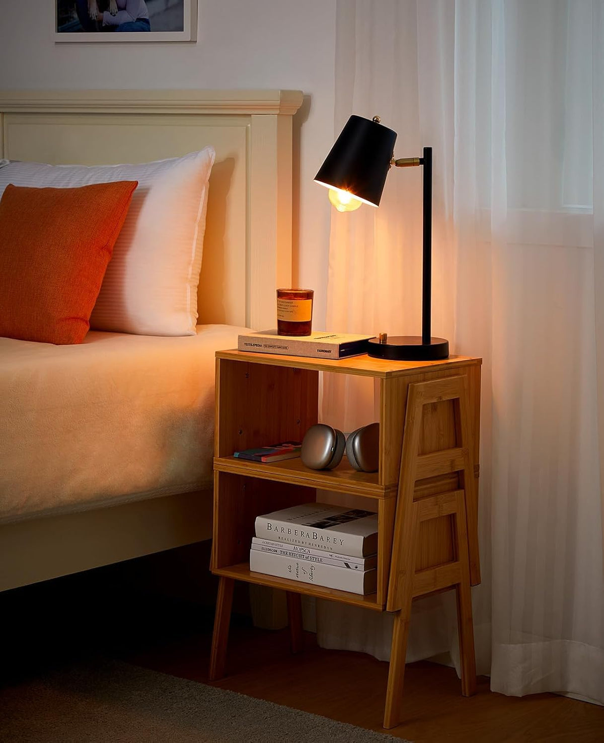 Pipishell Nightstands Set of 2, Bamboo Stackable Bedside Table, Night Stands with Storage Shelf, Small Bed Side Tables, 2-Tier End Table for Bedroom, Dorm and Small Space Storage (Natural)