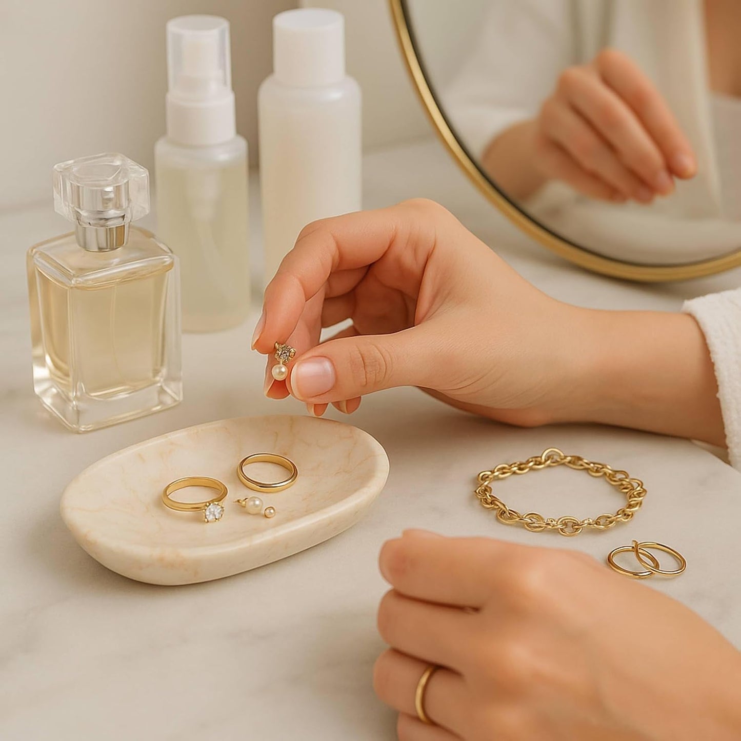 Creative Home Natural Champagne Marble Soap Dish for Bar Soap, Compact Beige Stone Soap Holder for Bathroom Sink and Shower Shelf, Solid Marble, 5.8 x 3.8 x 0.9 in