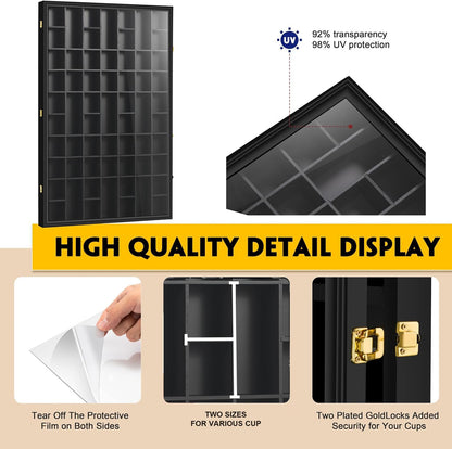 Black Shot Glass Display Case Large 61 Slots Glass Display Holder Wall Mounted Storage Shadow Box with UV Protection Acrylic Glass Door for Room Decor