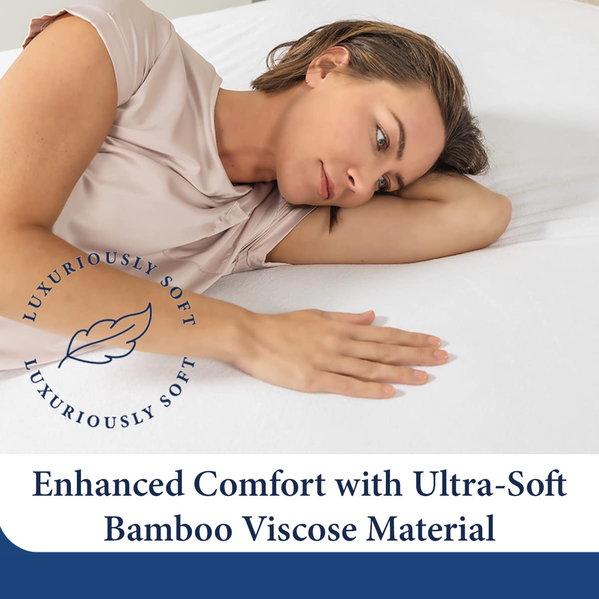 Cosy House Collection Luxury Mattress Protector - Blend of Rayon Derived from Bamboo - Master Bedroom Essentials - Ultra Soft Comfort, Stays Cool & Quiet - Premium Fitted Sheet Style (King) White
