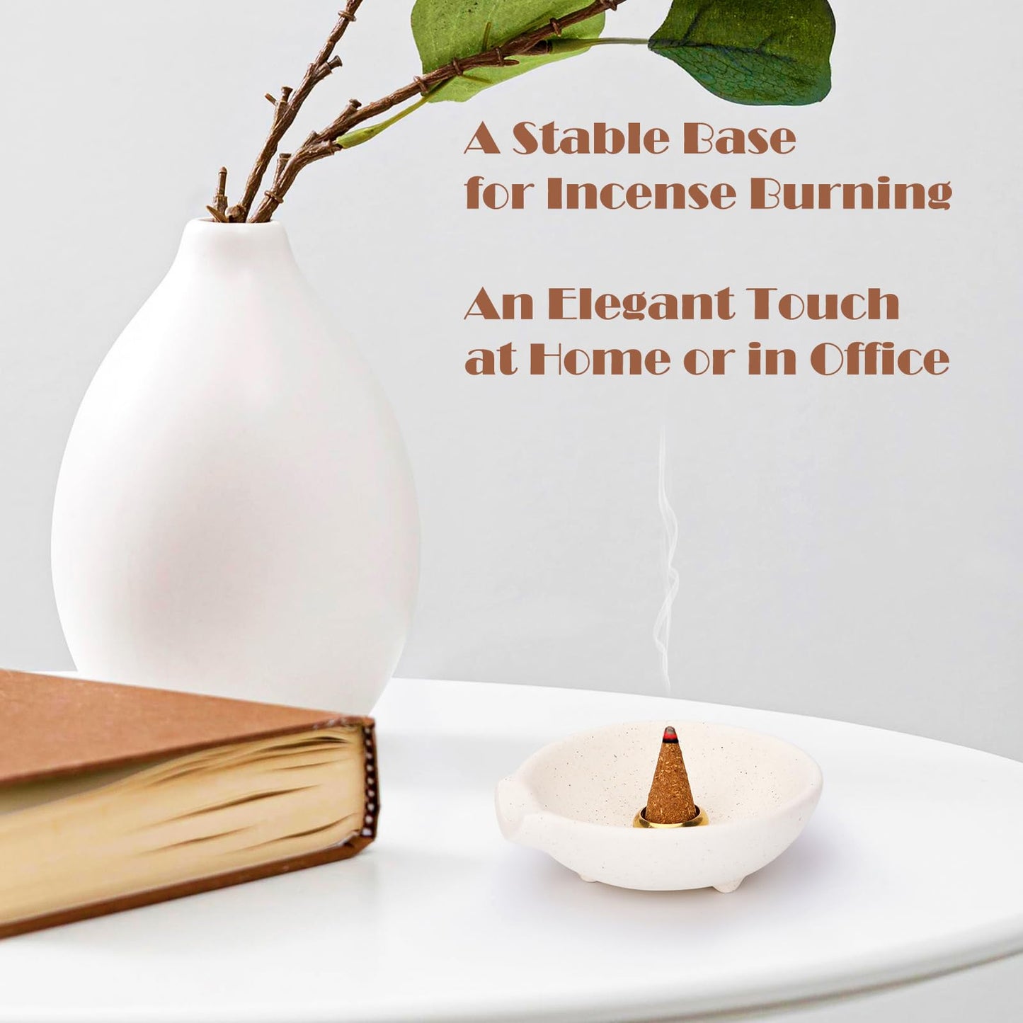 Incense Holder for Sticks Cones Sage Palo Santo 4 in 1 Incense Stick Burner Holder with Ash Catcher Modern Ceramic Incense Burner Bowl for Home Cleansing Meditation