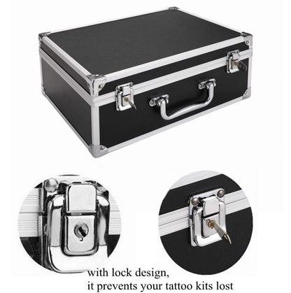 Kit Box Case,Machine Case 12.6" x 9.5" x 5.1" W/Lock Makeup Carrying Bag Storage Case Organize with Clasp,Aluminum Alloy with Sponge for Equipment Cosmetic Makeup Tools (black)