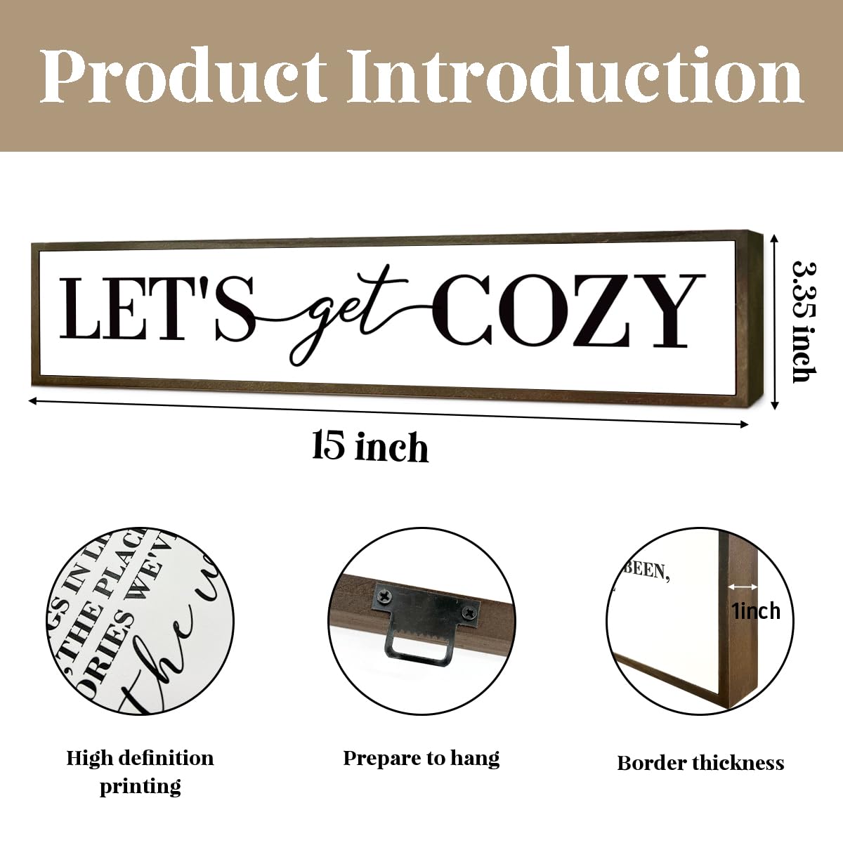 Let's Get Cozy Sign, Framed Wood Sign for Housewarming Gift, Farmhouse Country Wall Signs, Home Wall Decor Wood Framed, Wooden Box Sign Desk Décor, Tiered Tray Decor, Cozy Wall Art