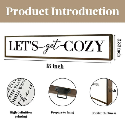 Let's Get Cozy Sign, Framed Wood Sign for Housewarming Gift, Farmhouse Country Wall Signs, Home Wall Decor Wood Framed, Wooden Box Sign Desk Décor, Tiered Tray Decor, Cozy Wall Art