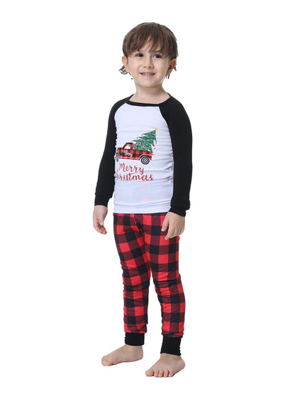 YIJIU Matching Family Pajamas Sets Christmas PJ's Sleepwear Long Sleeve Truck Print Top with Plaid Pants,White Truck,Women-XXL