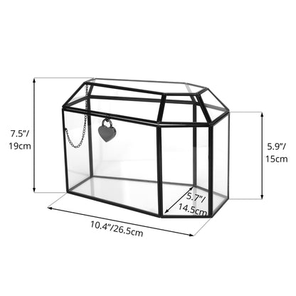 NCYP Gothic Glass Box with Swing Lid and Lock, Geometric Keepsake Card Display Organizer for Wedding Party - Halloween Decoration, Black Coffin-Shaped, 10.4" x 5.7" x 7.5" (Glass Box Only)