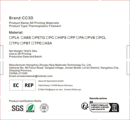 CC3D Marble PLA Filament 1.75mm 3D Printing Filament 1KG 2.2LBS 3D Printer Material Sparkly Stone Rock Filament PLA