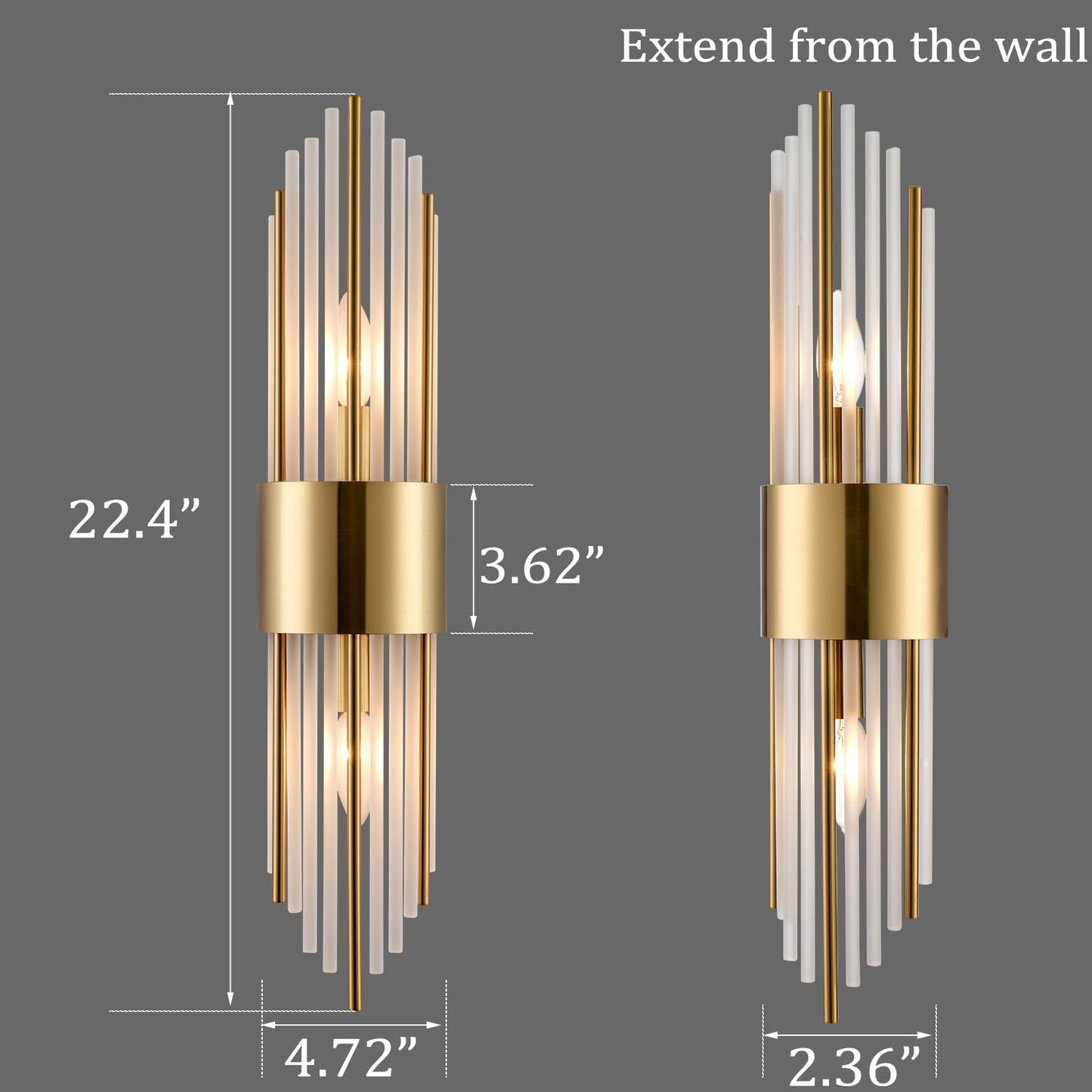 SHAWNKEY 2-Light Modern Crystal Wall Sconces Titanium Gold Vanity Wall Light with Frosted Glass Luxury Set of 2 Wall Light Fixtures for Bedroom Living Room Dining Room Vanity Mirror Light
