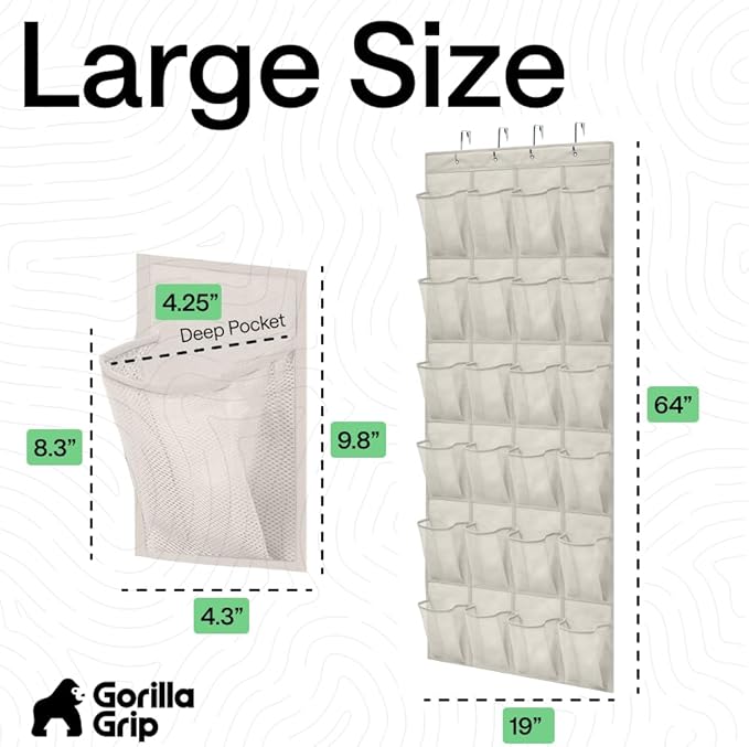 GORILLA GRIP Over the Door Shoe Organizer, 24 Large Breathable Mesh Pockets