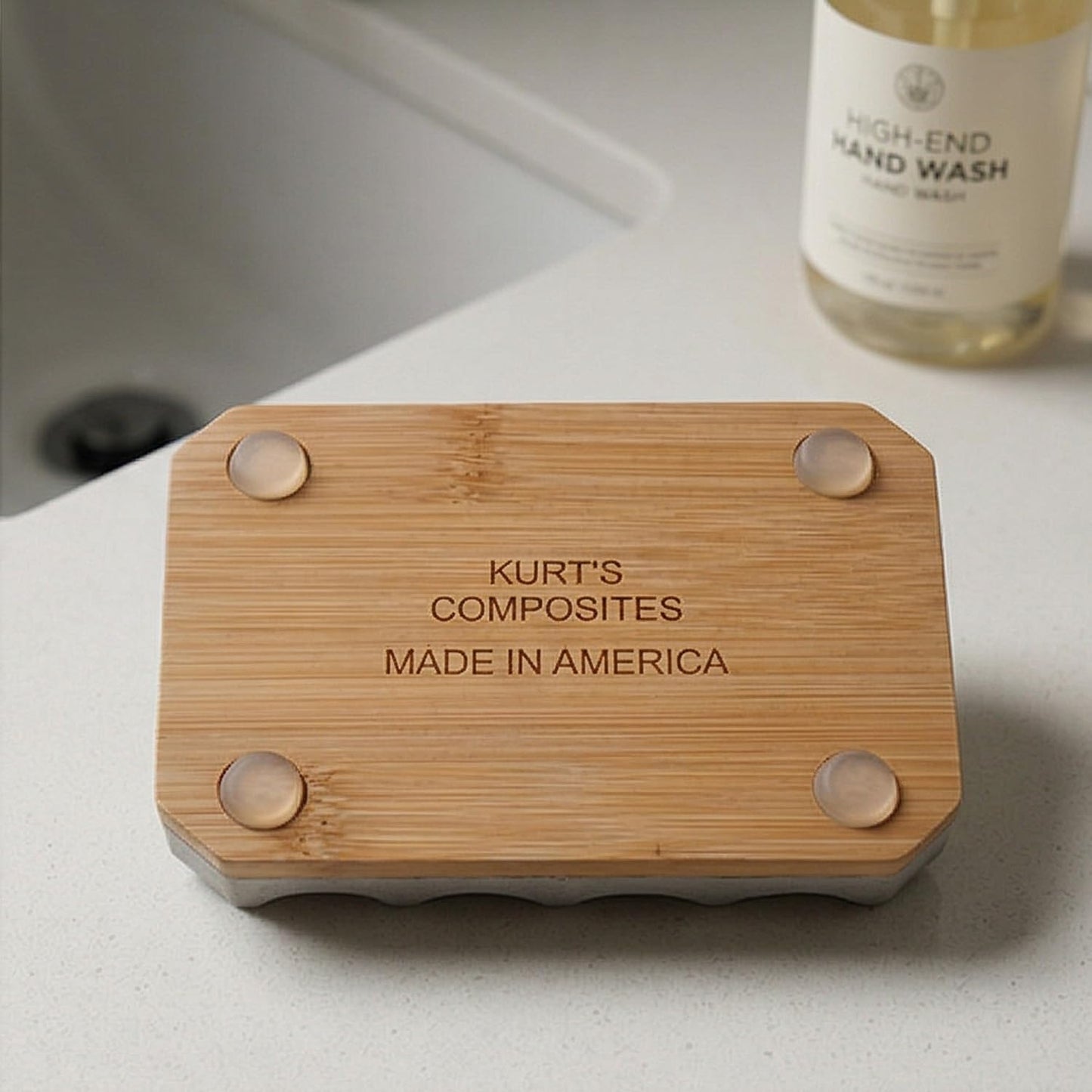Concrete Soap Dish with Non-Slip Bamboo Base