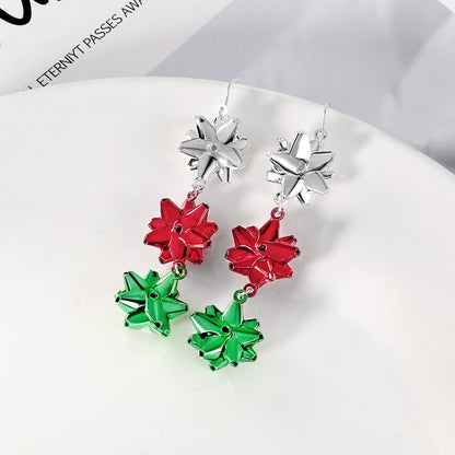 Christmas Earrings for Women, Cute Green Christmas Gift Bow Dangle Earring, Holiday Crazy Party Drop Stud Earrings (Colorful Bow)