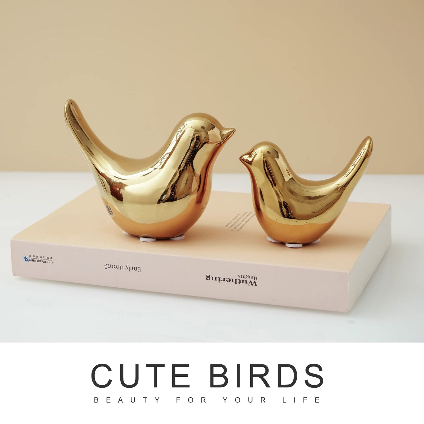 Elegant Gold Small Bird Sculptures,Modern Abstract Art Pieces for Bookshelf Decor, Coffee Table Decor, and Luxury Home Decor Accents(2Pcs Gold Birds)