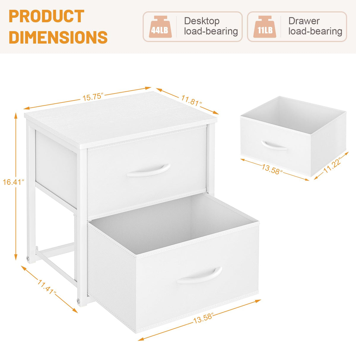 DAOUTIME 2-Pack Stackable Storage Drawers (4 Drawers Total), White Closet Organizer with Wooden Top & Metal Frame, Freestanding or Stackable Dresser for Bedroom, Living Room, Under Bed