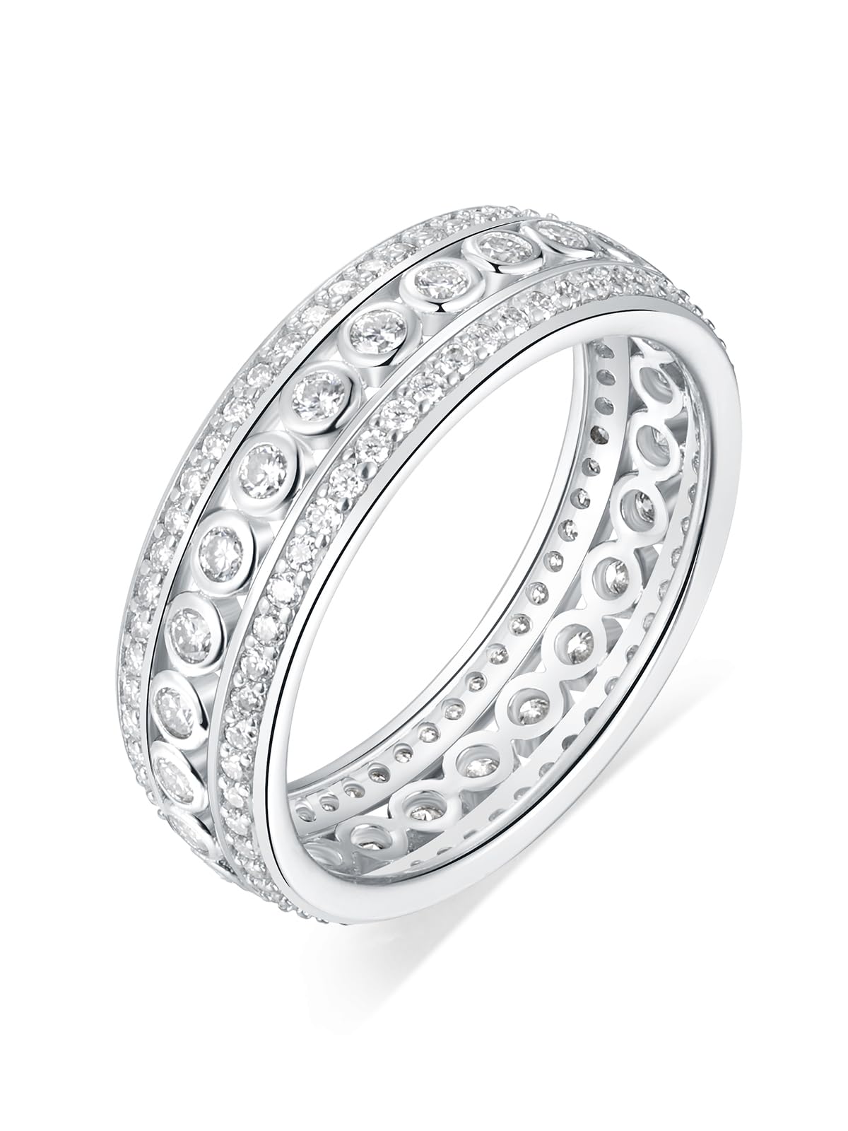 Frbod Women's Moissanite Wedding Ring 925 Silver Thick Wide Band Channel-Setting Eternity Promise Ring for Wife Lover Size 8
