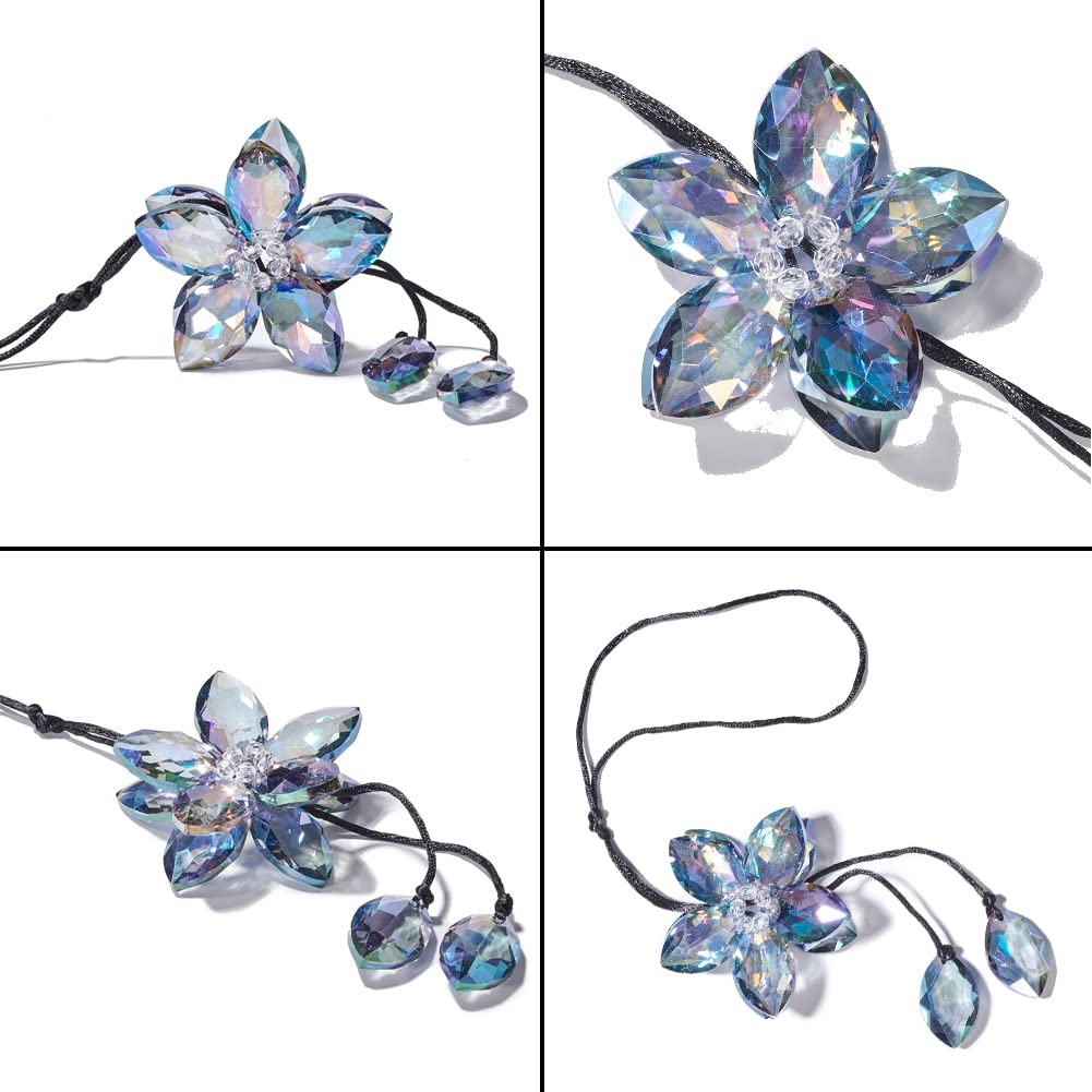 Crystal Flower Rear View Mirror Pendant Car Hanging Ornament Lucky Accessory, Colorful