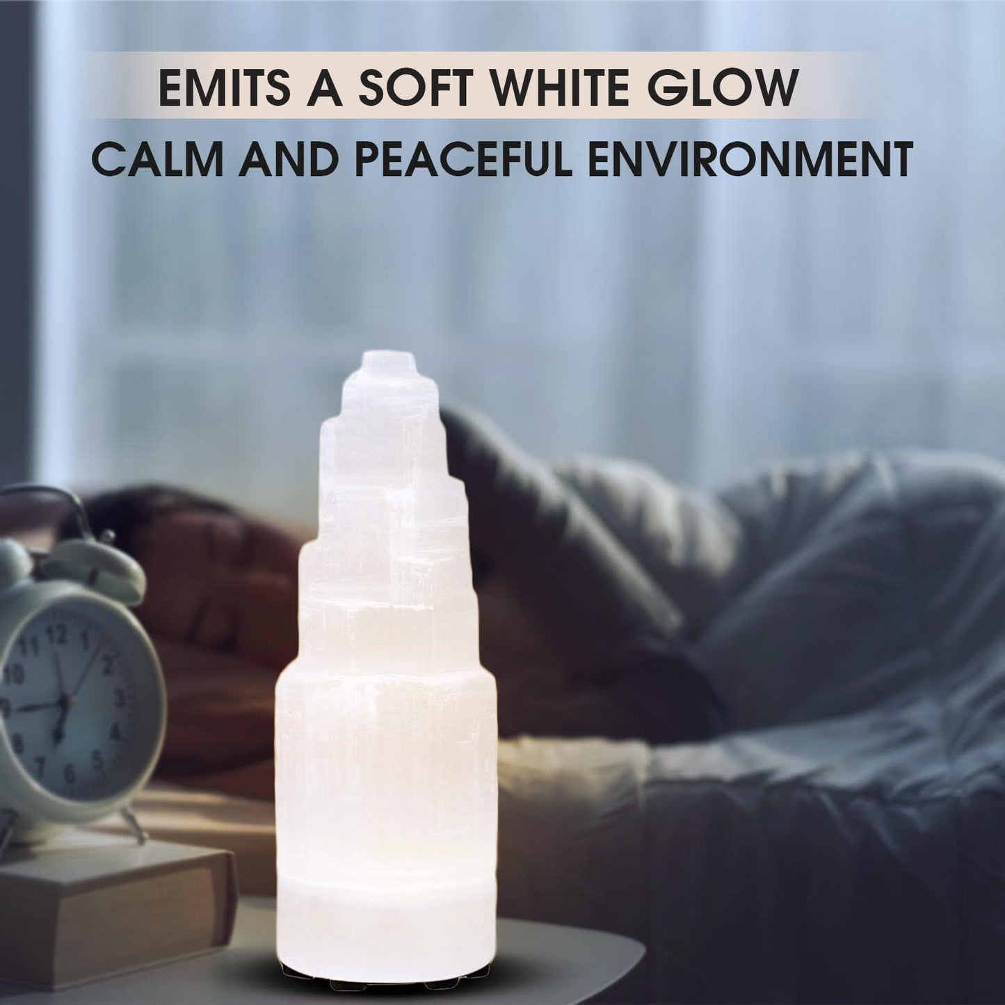 Himalayan Glow WBM Selenite Tower Skyscraper 10cm, Natural Home Decoration & Meditation Crystal Selenite Stone -3 PCS Selenite Lamp, (Pack of 3), White