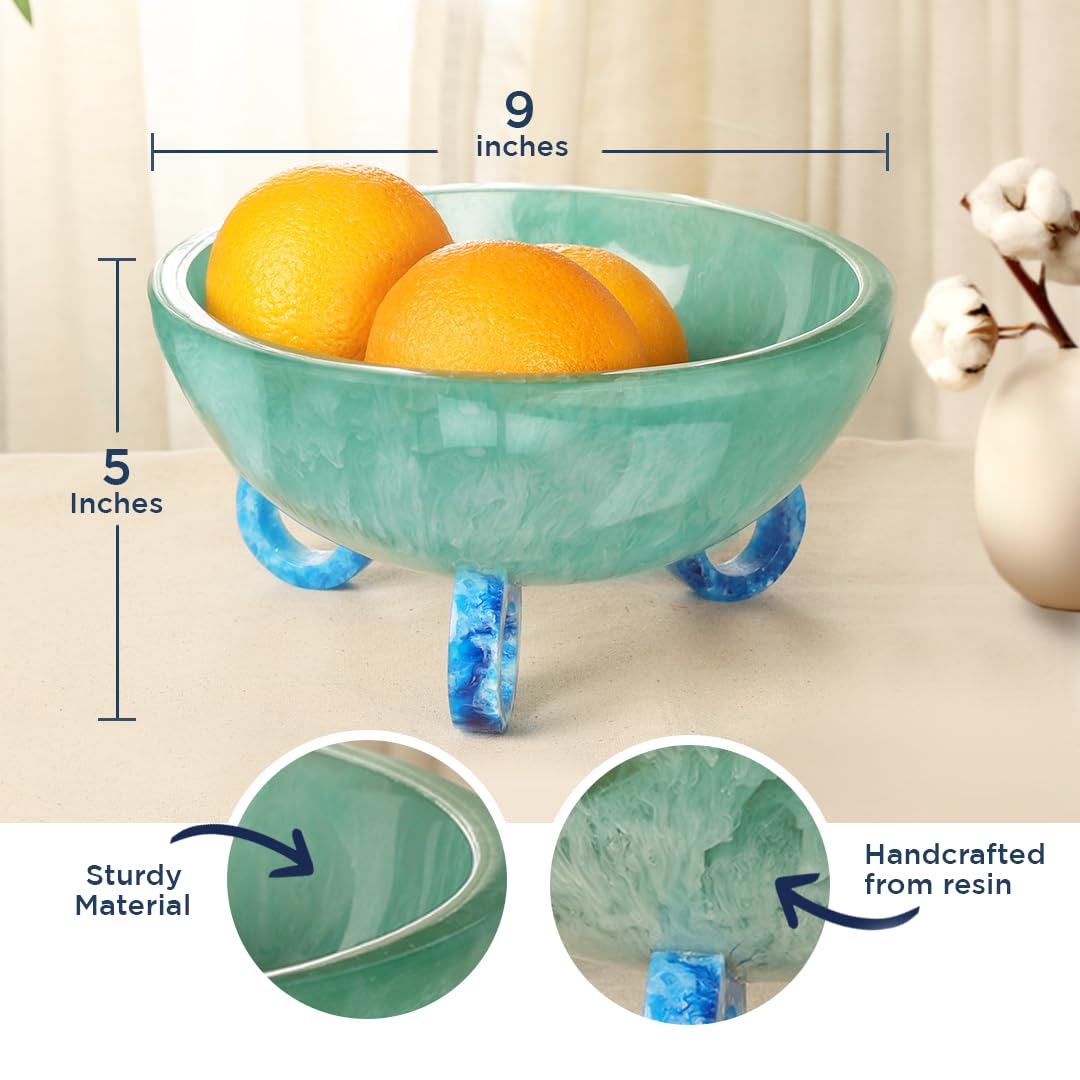 Folkulture Fruit Bowl for Kitchen Counter, 9" Resin Decorative Bowl, Centerpiece Table Decorations, Fruit Basket for Coffee Table Décor, Kitchen Counter Décor, Pedestal Bowl