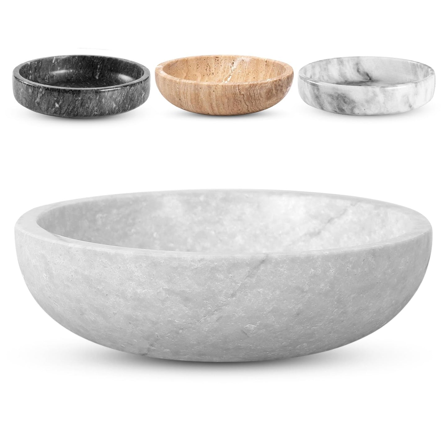FNTSTICGOODS Travertine Decorative Bowl - 7.8” Diameter & 2” Height - Key Bowl for Entryway Table - Organic Modern Centerpiece - White/Gray